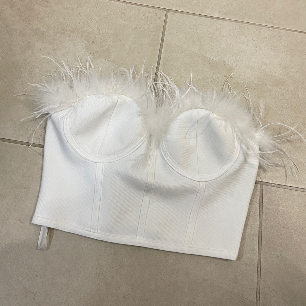 Superdown Ivory Feather Accent Bustier